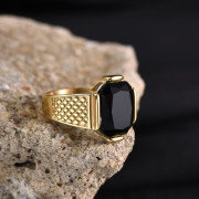 Italian Black Stone Diamond Cutting Rings Mens